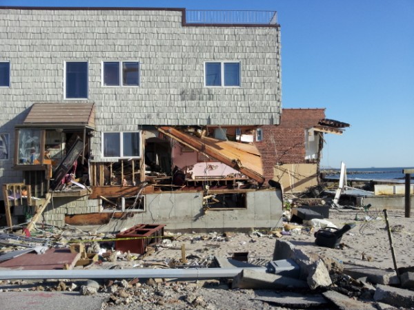 Beachfront homes destroyed by Superstorm Sandy at Sea Gate, Brooklyn.